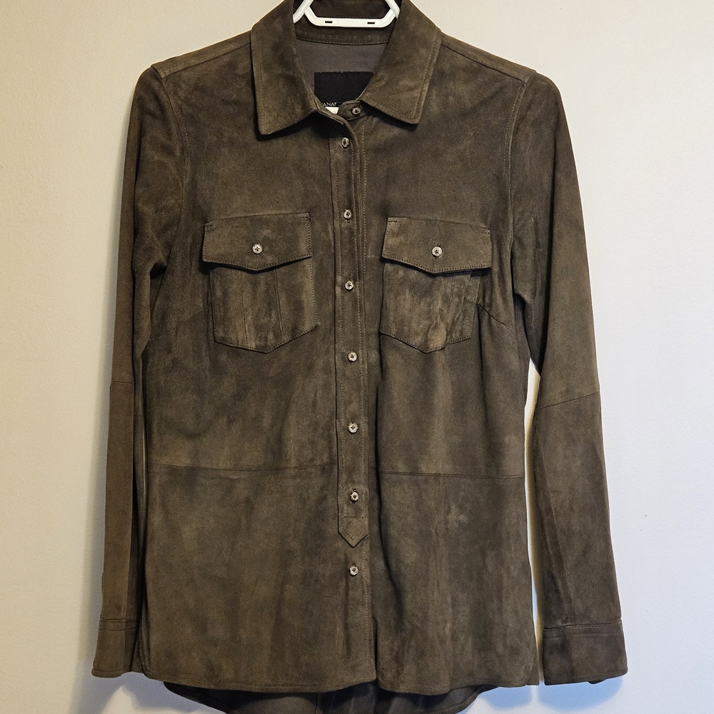 Banana Republic Olive Green Suede Button-Down Shirt